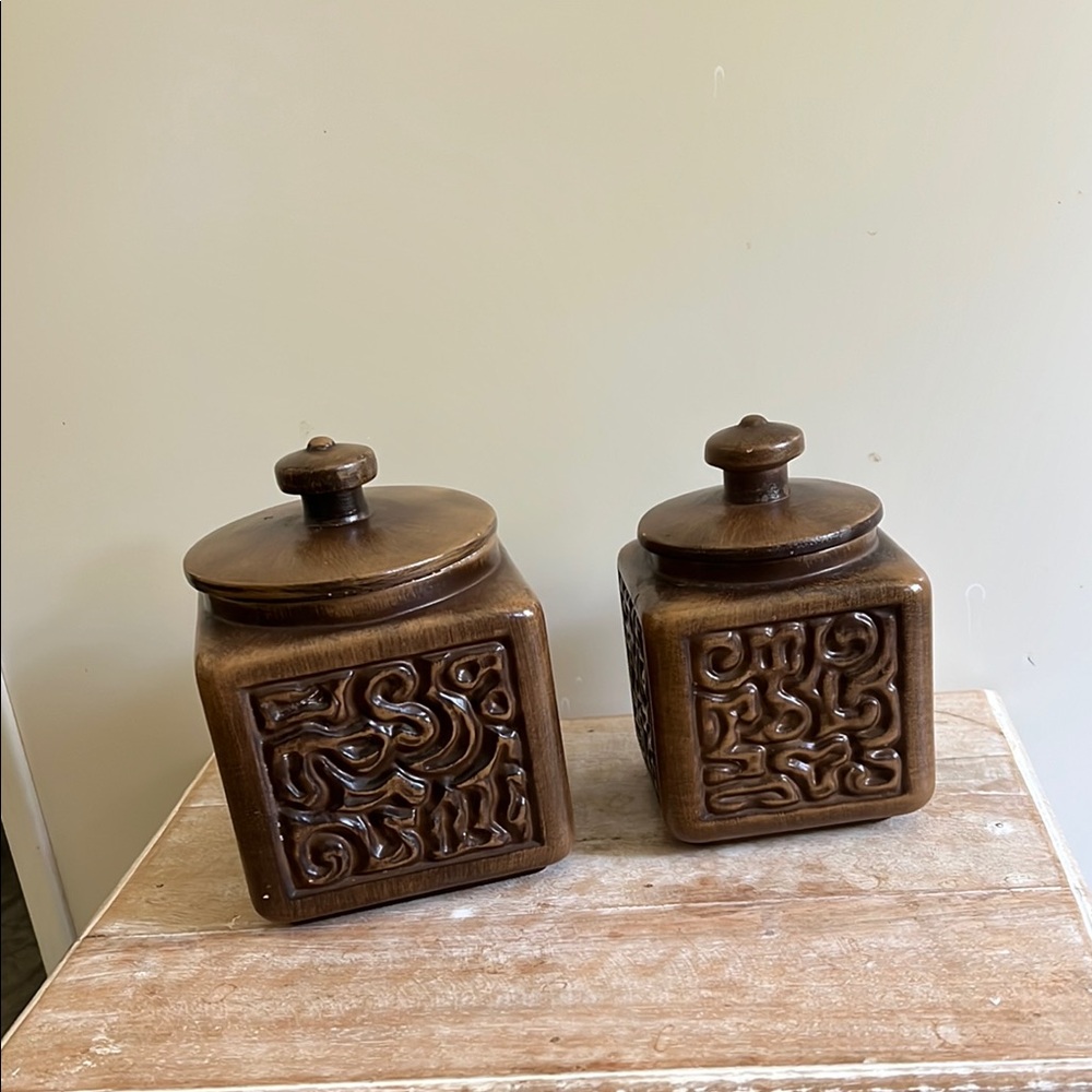 Vintage Haeger USA Pottery Brown lidded Canisters
